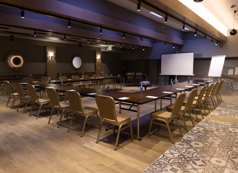 Conference room setup with U-shaped table