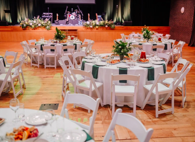 Event venue with stage and decor