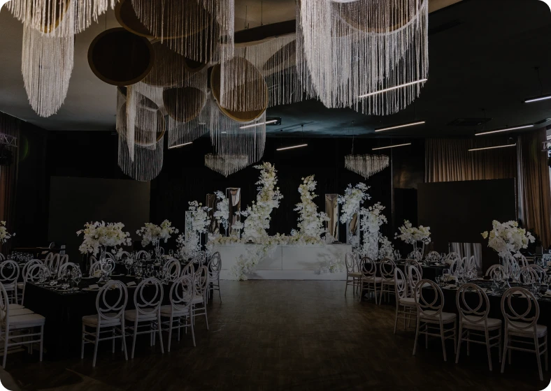 Sophisticated event space with white decor